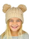 C.C Kids' Children's Cable Knit Double Ear Pom Cuffed Beanie Cap Hat