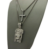 Studded Cross & Woven Crown of Thorns Jesus Head Pendant Set w/Box Chain Necklaces, Hematite-Tone