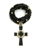 Veritas Aequitas Cross Pendant with 6mm 30" Stone Bead Rosary Necklace