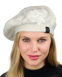 C.C Rhinestone Embellished Embroidered Flower French Style Angora Beret
