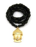 Gold-Tone Pendant with 7mm 30" Wood Glass Bead Necklace