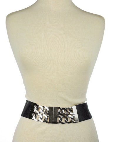 Women's Wide Silver-Tone Dual Link Chain Elastic Stretch Waist Belt