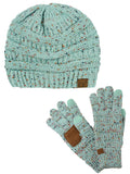 C.C Colorful Confetti Cable Knit Beanie and Anti-Slip Touchscreen Gloves Set