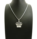 Stone Stud Hollow Royal Crown Pendant with 2mm 24" Box Chain Necklace
