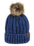 C.C Thick Cable Knit Faux Fuzzy Fur Pom Fleece Lined Skull Cap Cuff Beanie