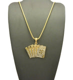 Stone Stud Royal Flush Poker Hand Pendant w/ Chain Necklace