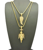 Angel Wing Pendant & Baby Halo Angel Pendant Set w/ Chain Necklace