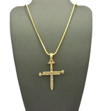 Studded Allover 3 Cross Nail Pendant w/ 2mm 24" Snake Chain Necklace in Gold-Tone