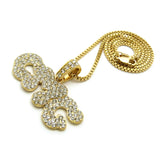 Stone Stud CMG Initials Rapper Pendant with 2mm 24" Box Chain Necklace