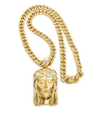 Crown of Thorns Jesus Head Pendant with 12mm 30" Iced Out Cuban Chain Necklace in Gold-Tone