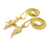 Angel Wing Pendant & Baby Halo Angel Pendant Set w/ Chain Necklace