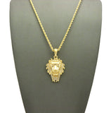 Stone Stud Mane Lion Head pendant Chain Necklace, Gold-Tone