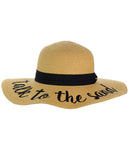 C.C Women's Paper Weaved Beach Time Embroidered Quote Floppy Brim Sun Hat