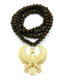 Polished Horus Falcon Pendant with 8mm 36" Wood Bead Necklace