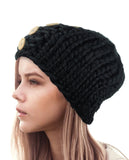 NYfashion101 Wood Button Accent Handmade Big Loop Winter Knit Beanie Hat