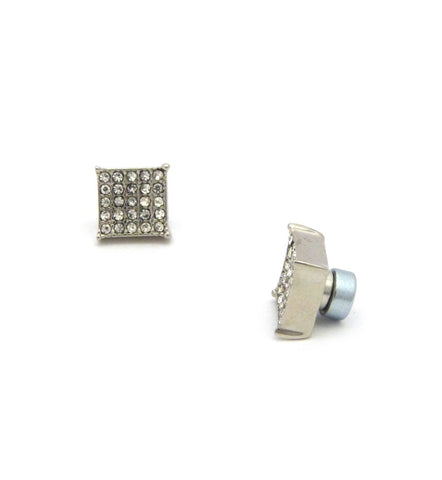 5 Stone Row Square Kite Stud Magnetic Earrings in Silver-Tone