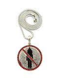 Red Stone Stud Border Rapper Music Video Monster Logo Pendant w/ 24" Chain Necklace