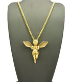 Dusted Extended Wing Pray Angel Pendant w/ Chain Necklace