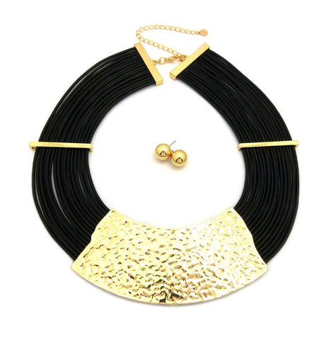 Women's Bohemian 16 Row String Choker Necklace and Pierced Earring Set in Gold-Tone