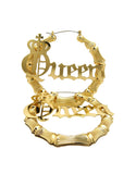 Queen Charm Bamboo Door Knocker Hoop Pincatch Earrings