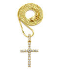 Studded Single Row Center Stone Cross Pendant Necklace, Gold-Tone