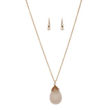 Women's Wired Flat Oval Stone Pendant Necklace and Earrings Set