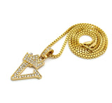 Unisex Stone Stud Tilted Crown Letter Initial Micro Pendant 2mm Box Chain Necklace, 20", V