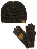 C.C Colorful Confetti Cable Knit Beanie and Anti-Slip Touchscreen Gloves Set