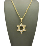 Stone Stud Hollowed Star of David Pendant  Necklace, Gold-Tone