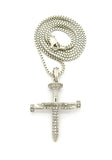 Studded Allover 3 Cross Nail Pendant w/ 2mm 24" Box Chain Necklace in Silver-Tone