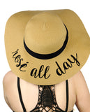 C.C Women's Paper Weaved Beach Time Embroidered Quote Floppy Brim Sun Hat