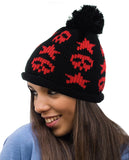 NYfashion101 Two Tone Handmade Skull & Star Knitted Pom Pom Beanie Hat