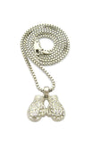 Rhinestone Studded Mini Box Gloves Pendant with 2mm 24" Box Chain Necklace in Silver-Tone
