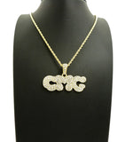Stone Stud CMG Initials Rapper Pendant with 2mm 24" Rope Chain Necklace