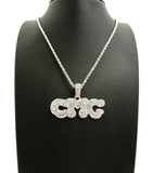 Stone Stud CMG Initials Rapper Pendant with 2mm 24" Rope Chain Necklace