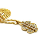 Stone Stud Dollar Sign Micro Pendant with 3mm 24" Cuban Chain Necklace, Gold-Tone