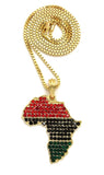 Colored Stone Pan Africa Continent Pendant with 2mm 24" Box Chain Necklace