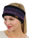 C.C Women's Multicolored Stretchy Knit Black Sherpa Lined Ear Warmer Headband