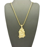 Gold-Tone Polished Chunky Nugget Pendant w/ 2mm 24" Box Chain Necklace