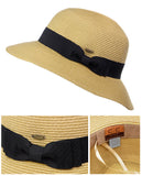 C.C Women's Paper Woven Cloche Bucket Hat with Black Bow Band