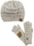 C.C Colorful Confetti Cable Knit Beanie and Anti-Slip Touchscreen Gloves Set