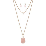 Women's Flat Oval Stone Pendant Necklace and Earrings Set