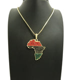 Colored Stone Pan Africa Continent Pendant with 2mm 24" Box Chain Necklace