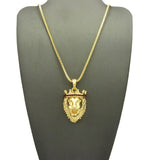 Stone Stud King Lion Pendant with Chain Necklace