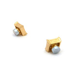 5 Stone Row Square Kite Stud Magnetic Earrings in Gold-Tone