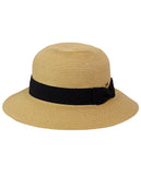 C.C Women's Paper Woven Cloche Bucket Hat with Black Bow Band