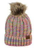 C.C Thick Cable Knit Faux Fuzzy Fur Pom Fleece Lined Skull Cap Cuff Beanie