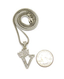 Unisex Stone Stud Tilted Crown Letter Initial Micro Pendant 2mm Box Chain Necklace, 20", V