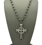 Silver-Tone Veritas Aequitas Pendant 6mm 30" Bead Chain Necklace in Hematite-Tone
