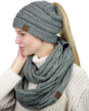 C.C Colorful Confetti BeanieTail Messy High Bun Cable Knit Beanie and Infinity Loop Scarf Set